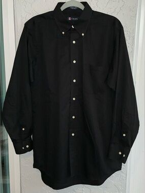 Chaps Men's Black Button-Down Classic Twill Dress Shirt with Pocket
